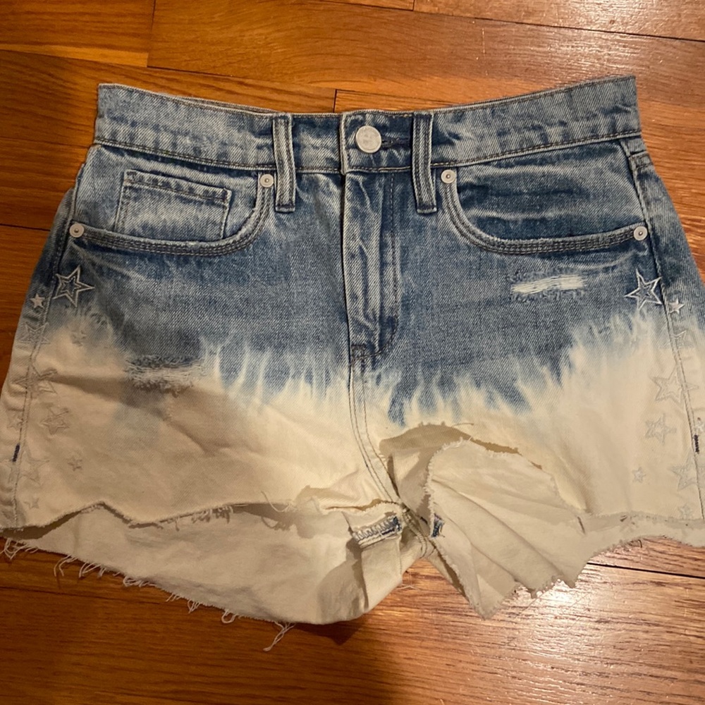 Blank NYC Two-Tone Blue and White Dip-Dye Distressed Denim Shorts